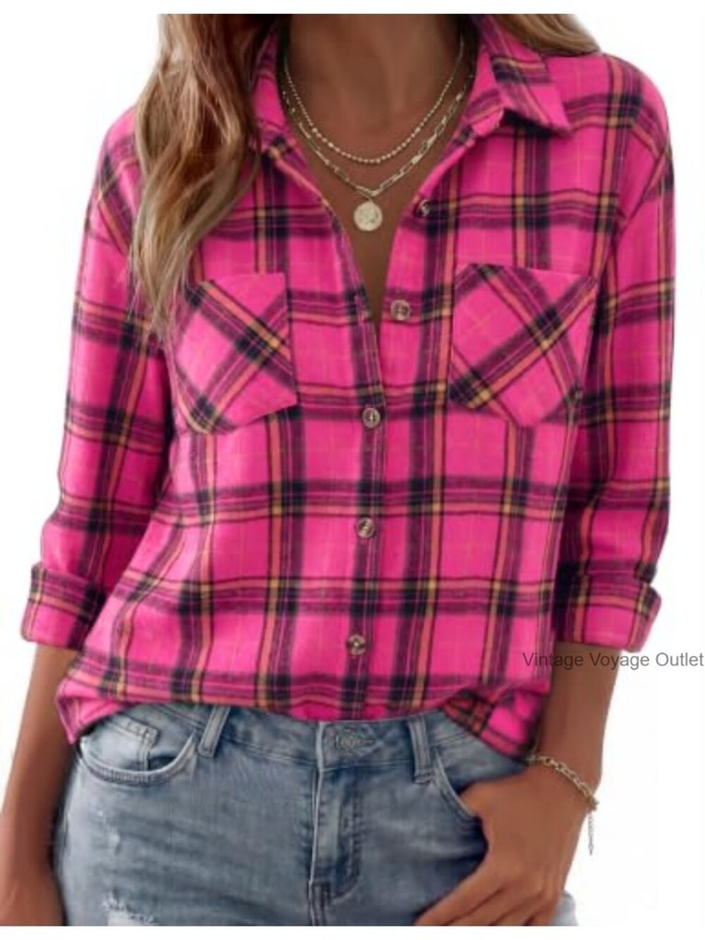 Zeagoo Womens Flannel Shirt Button Down Plaid Long Sleeve Casual Top